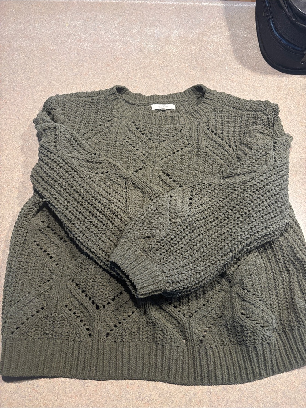 Maurices Olive Crewneck Open-Knit Sweater